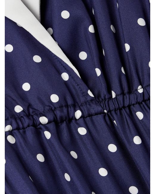 Rodarte Blue Midikleid Aus Seiden-Twill Mit Polka-Dots, Crêpe-De-Chine-Besätzen Und Gürtel