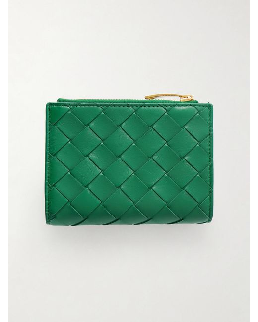 Bottega Veneta Green Intrecciato 15 Leather Wallet