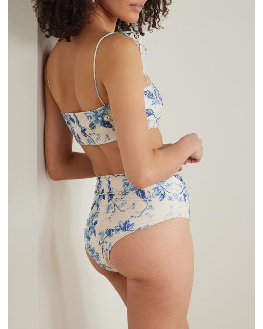 Agua Bendita Blue Bougainvillea Bead-Embellished Floral-Print Recycled Bikini Bottoms