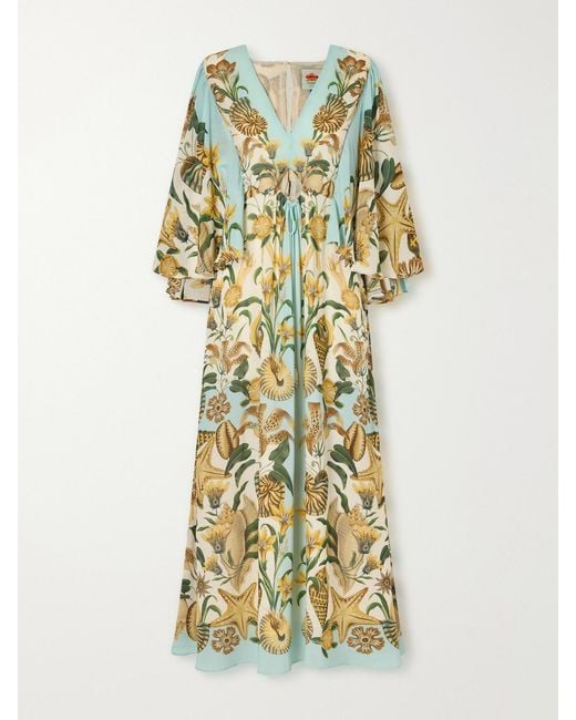 Farm Rio Metallic Marine Garden Floral-Print Crepe De Chine Maxi Dress