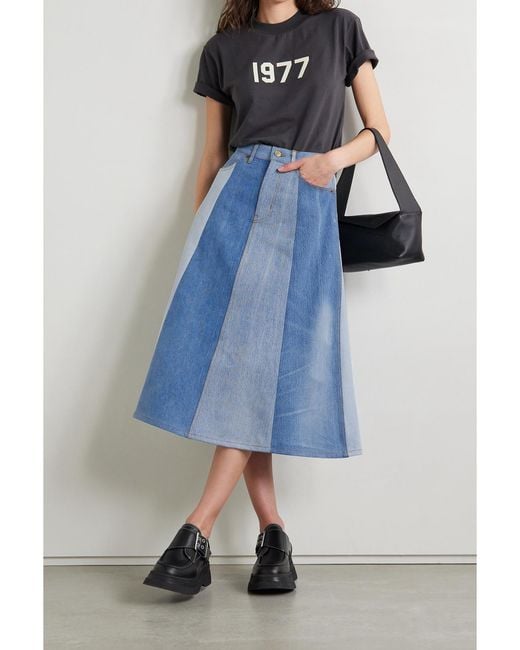B Sides Blue Simone Patchwork Upcycled Denim Midi Skirt