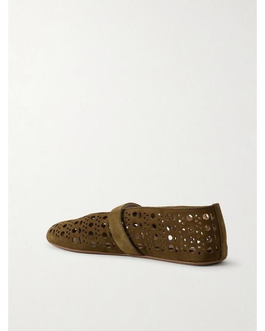 Alaïa Brown Laser-Cut Suede Ballet Flats