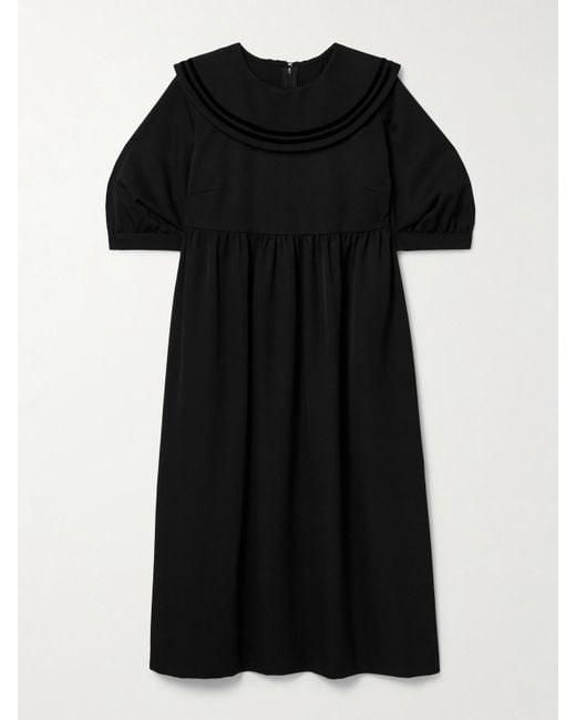 Comme des Garçons Black Velvet-Trimmed Wool-Gabardine Midi Dress