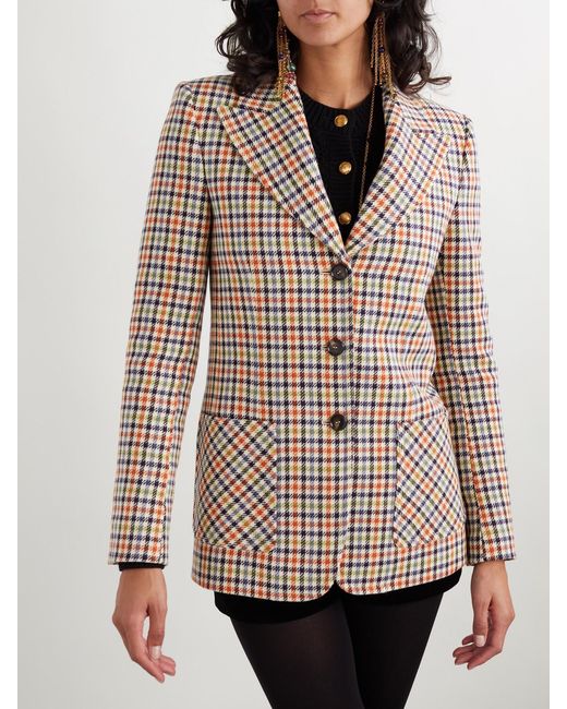 Chloé Gray Checked Wool-Blend Blazer