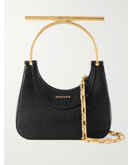 Alexander McQueen Black T-Bar Mini Schultertasche Aus Strukturiertem Leder Mit Verzierungen