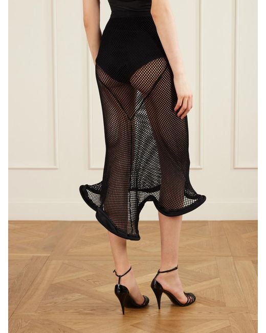 Givenchy Black Ruffled Mesh Midi Skirt