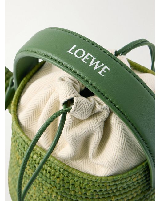 Loewe Green Paula's Ibiza Watering Can Leather-Trimmed Raffia Shoulder Bag