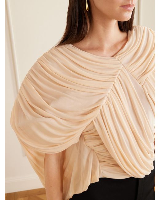 Maticevski Natural Draped Chiffon Blouse