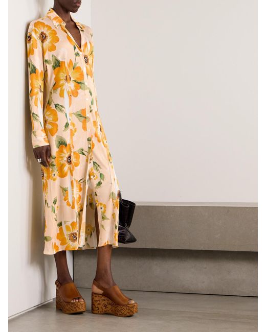 Acne Metallic Midi-Hemdblusenkleid Aus Jersey Mit Blumenprint