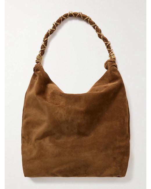 Saint Laurent Brown Amalia Embellished Suede Shoulder Bag