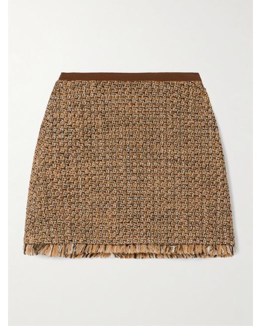 Valentino Garavani Natural Minirock Aus Tweed Aus Einer Wollmischung Mit Fransen