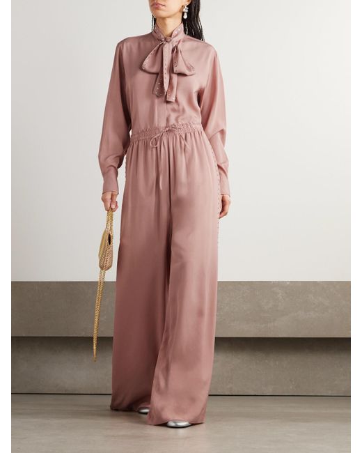 Stella McCartney Pink Hose Mit Weitem Bein Aus Crêpe Mit Kristallen