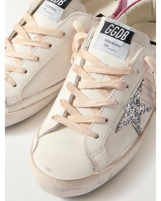 Golden Goose Deluxe Brand Natural Super-Star Distressed Glittered Leather Sneakers