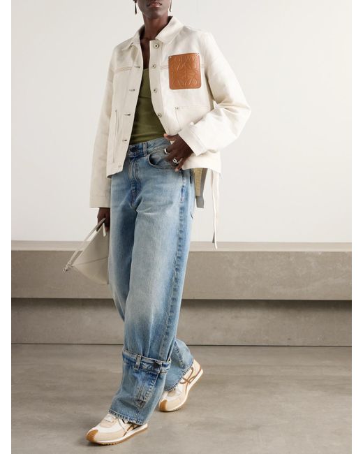 Veste Asymétrique En Coutil De Coton Et En Lin Mélangés À Finitions En Cuir Loewe en coloris Natural
