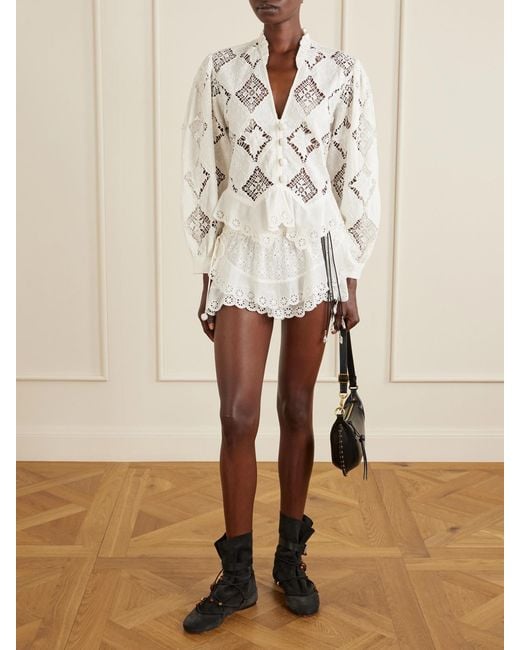 Isabel Marant White Neis Embroidered Cotton And Silk-Blend Shorts