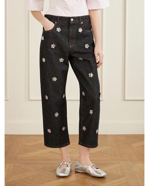 Marni Black Appliquéd Straight-Leg Jeans