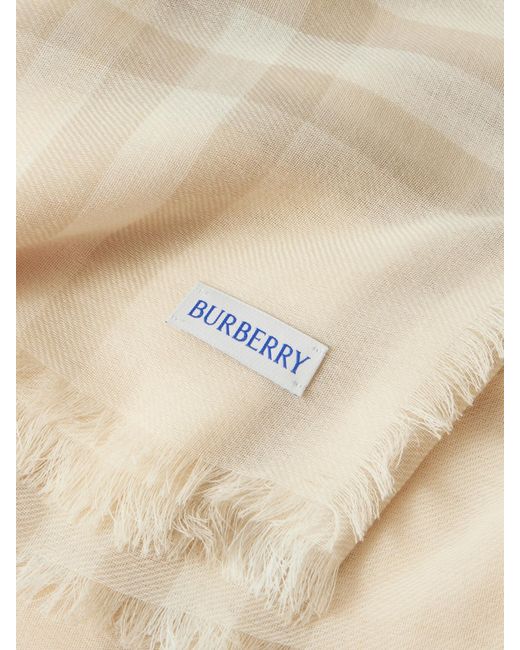 Burberry Natural Frayed Checked Wool Scarf