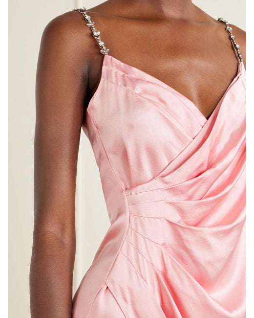 Valentino Garavani Pink Crystal-Embellished Pleated Cady Mini Dress