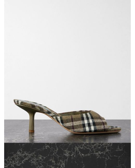 Burberry Black Checked Linen Mules