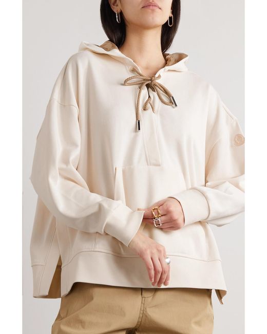 Moncler Natural Lace-Up Cotton-Blend Jersey Hoodie