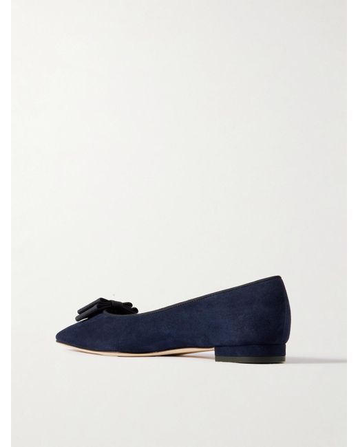 Manolo Blahnik Blue Reador 10 Bow-Detailed Suede Point-Toe Flats