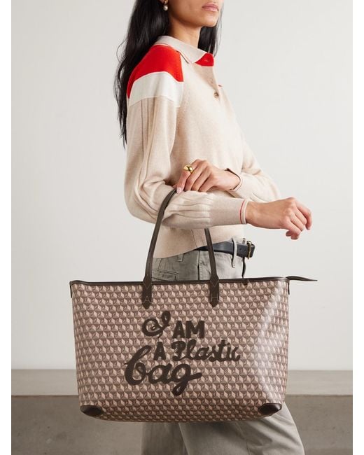 Anya Hindmarch Natural I Am A Plastic Bag Tote Aus Beschichtetem Canvas Mit Lederbesätzen