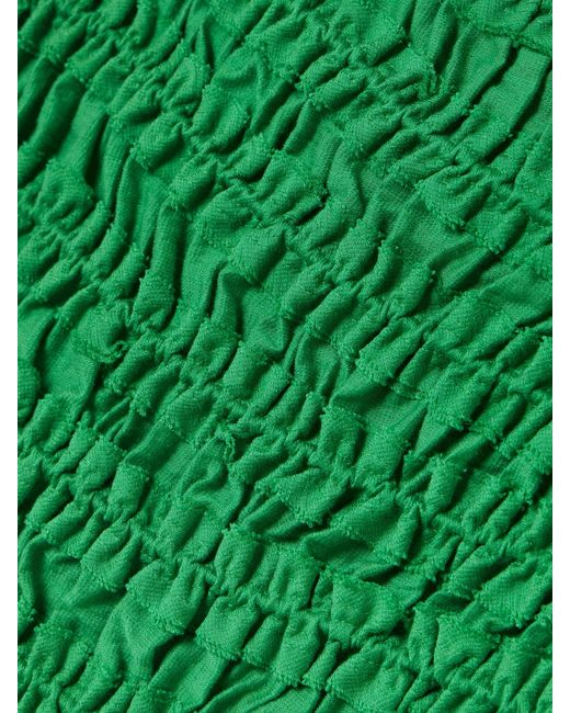 Tory Burch Green Smocked Lyocell-Blend Top