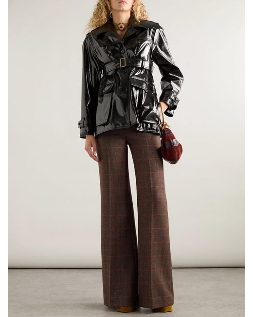 Chloé Brown Checked Wool Flared Pants