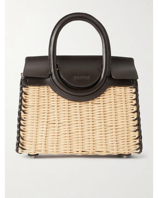 Staud Natural Maude Mini Leather-Trimmed Raffia Tote