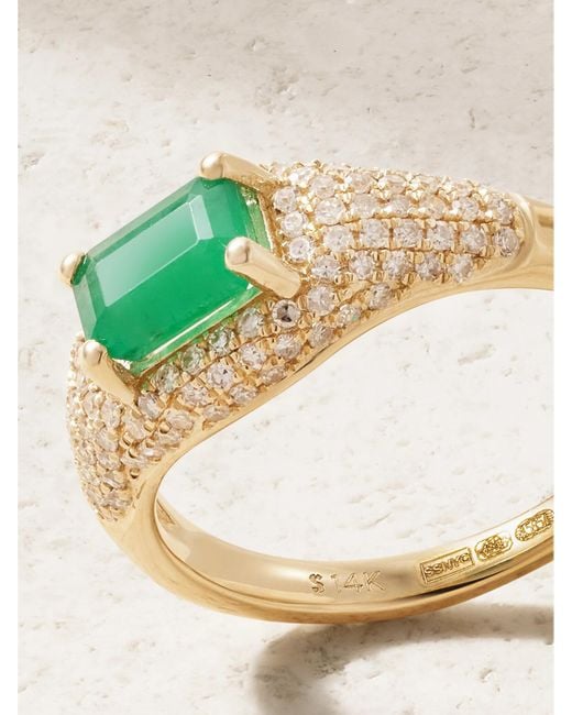 STONE AND STRAND Natural Claudia 14-Karat, Diamond And Emerald Signet Ring