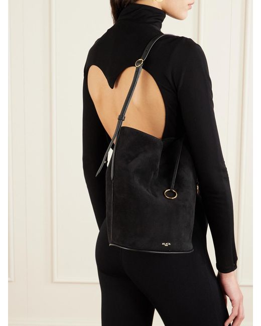 Alaïa Black Leather-Trimmed Suede Tote