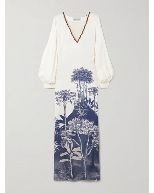 ANDRES OTALORA White Gingko Printed Lenzing Ecovero-Blend Maxi Dress
