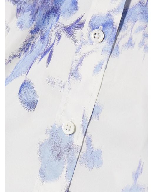 Carolina Herrera Blue Icon Floral-Print Taffeta Shirt