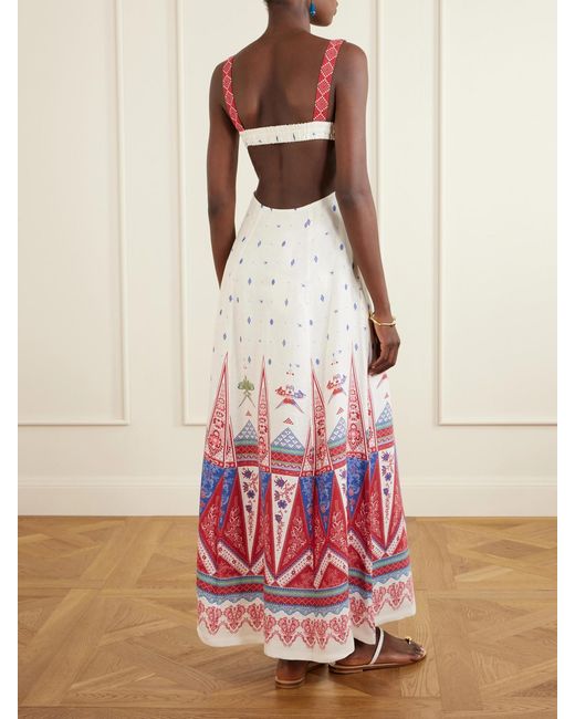 Emporio Sirenuse White Azzurra Printed Linen Maxi Dress