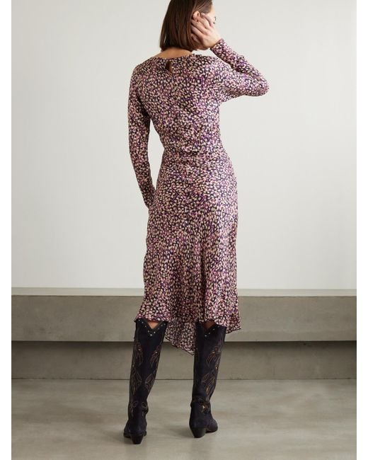 Isabel Marant Purple Ulani Asymmetric Gathered Crepe Midi Dress