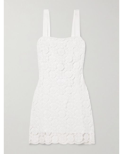 Miguelina White Kira Minikleid Aus Guipure-Spitze Aus Baumwolle Mit Ripsbandbesätzen