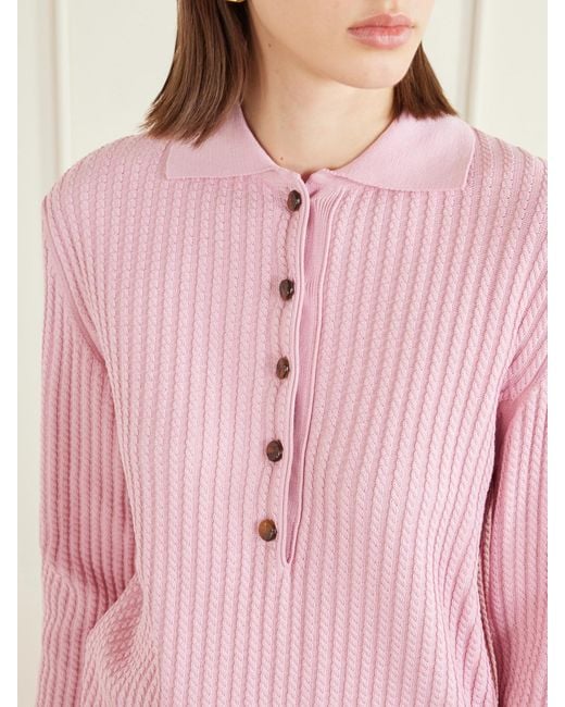 Blazé Milano Pink Alegria Cable-Knit Silk And Cotton-Blend Polo Sweater
