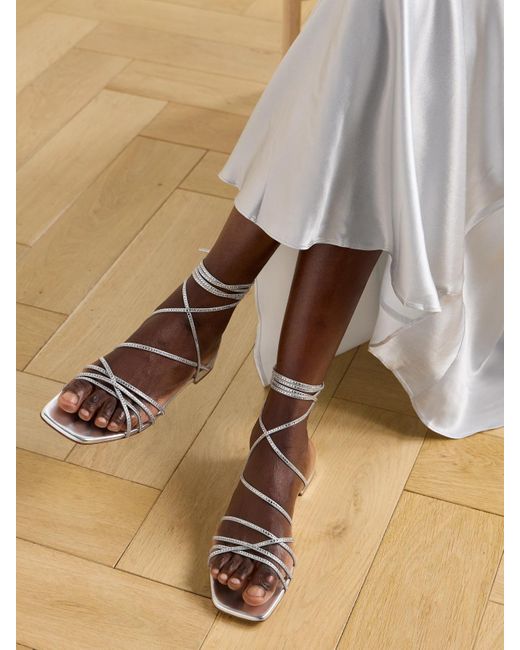 Gianvito Rossi Natural Crystal-Embellished Metallic Leather Sandals