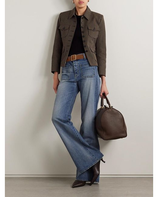 Nili Lotan Blue Florence Distressed High-Rise Flared Jeans