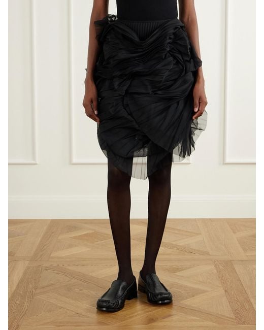 PAULINE DUJANCOURT Black Minna Eerie Ruched Tulle Knee-Length Skirt