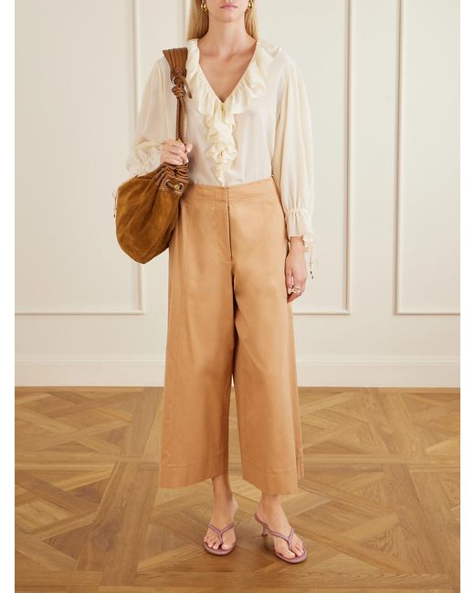 Ulla Johnson Natural Sascha Cotton-Twill Wide-Leg Cropped Pants