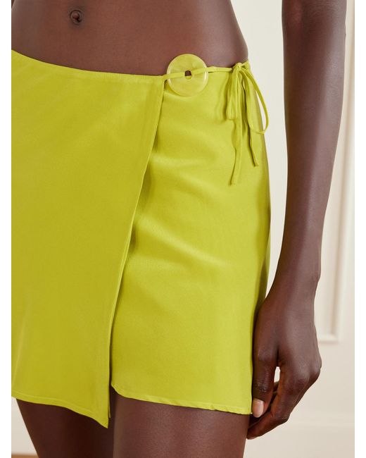 SARA CRISTINA Green Jade-Embellished Silk-Crepe Wrap Mini Skirt