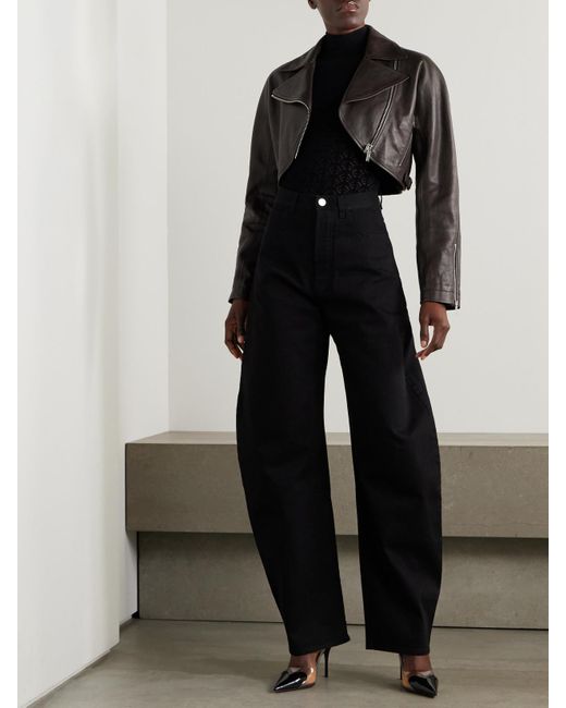 Alaïa Black Cropped Leather Biker Jacket