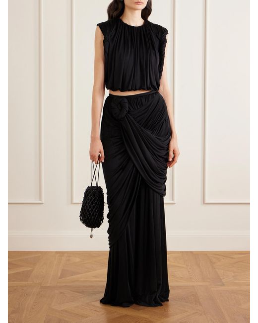 Heirlome Black Effie Draped Silk-Jersey Maxi Dress