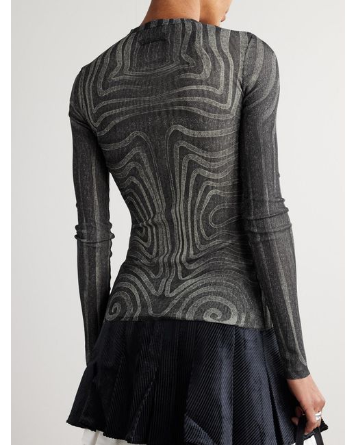 Jean Paul Gaultier Black Printed Mesh Top