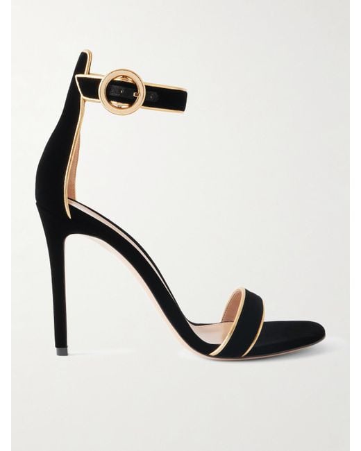 Gianvito Rossi Black Portofino 105 Metallic Leather-Trimmed Velvet Sandals