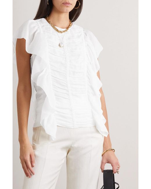 Chloé White Ruffled Ramie Top