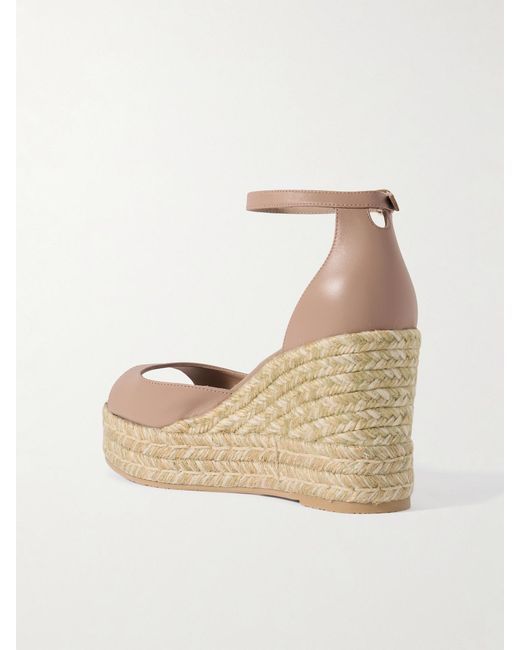 Stuart Weitzman Natural Nudistia Leather Espadrille Wedge Sandals