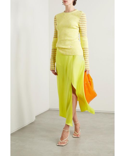 Stella McCartney Yellow Asymmetric Wrap-Effect Satin Midi Skirt