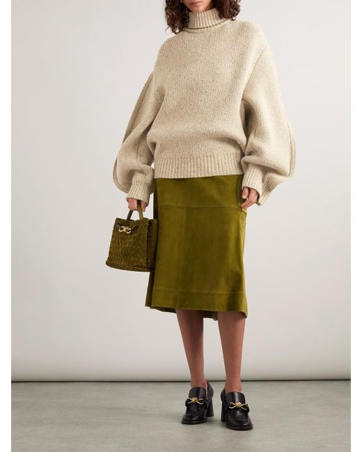 Bottega Veneta Natural Button-Detailed Wool Turtleneck Sweater